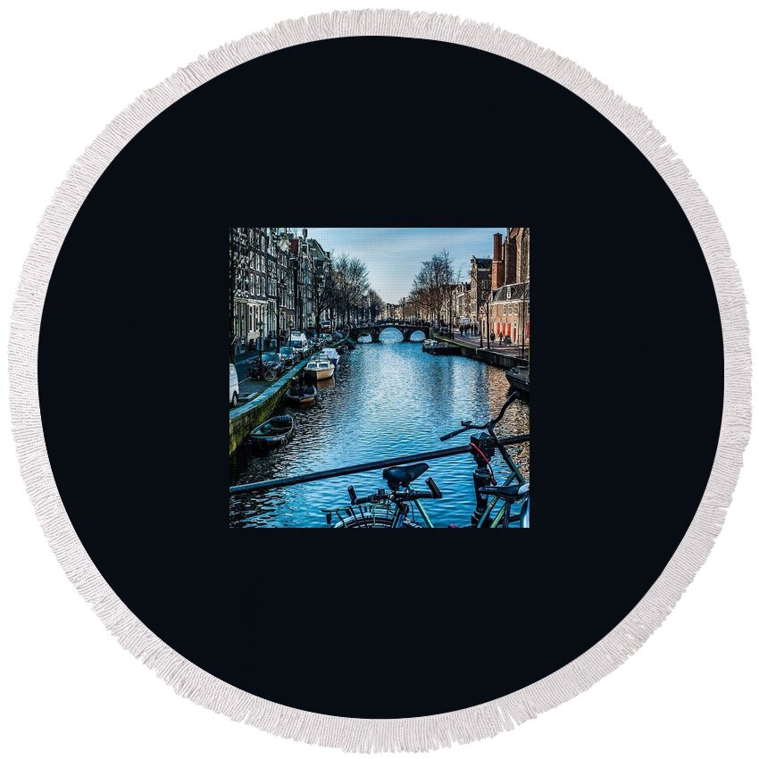 Canal Round Beach Towel featuring the photograph Amsterdam Canals by Aleck Cartwright