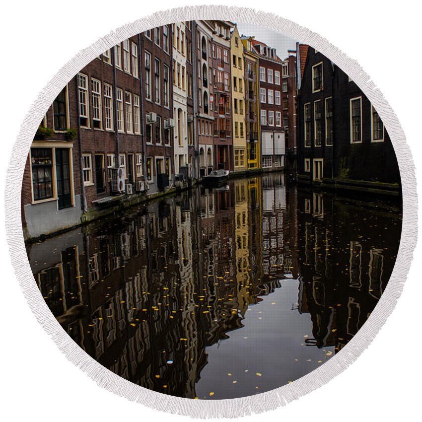 Amsterdam Round Beach Towel featuring the photograph Amsterdam - Serene Fall Reflections by Georgia Mizuleva