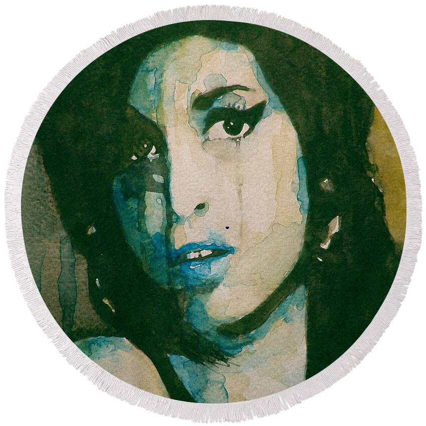 Amy Winehouse Round Beach Towel featuring the painting Amy by Paul Lovering