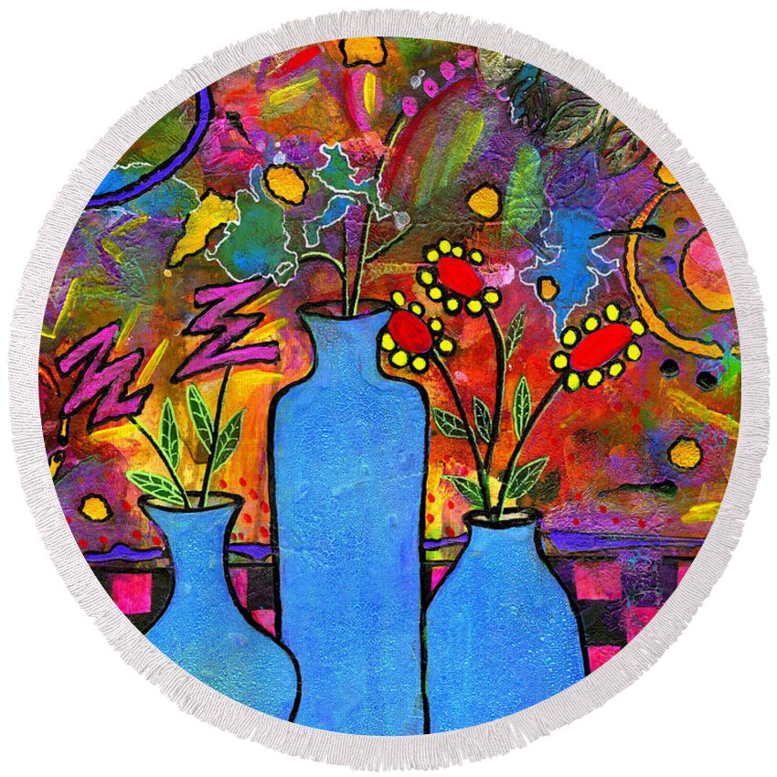 Acrylic Round Beach Towel featuring the mixed media An Abstract Still Life by Angela L Walker