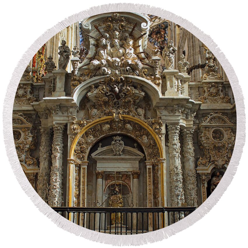 Alter Round Beach Towel featuring the photograph An Alter in the Salamanca Cathedral by Farol Tomson