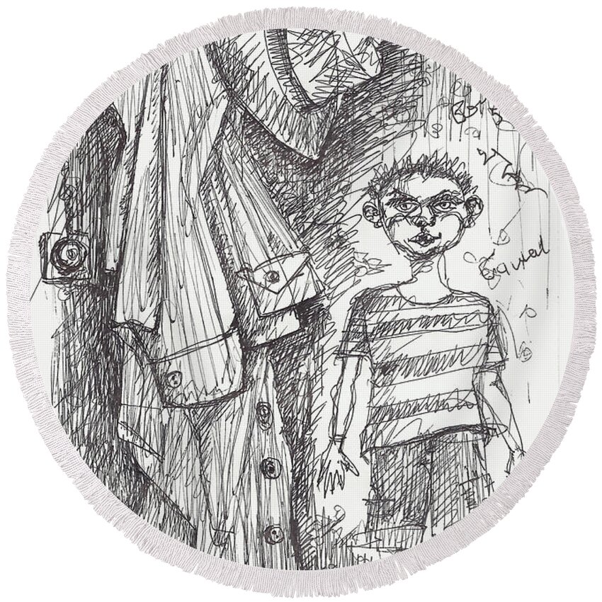 Caricature Round Beach Towel featuring the drawing An apartment goblin by Maxim Komissarchik