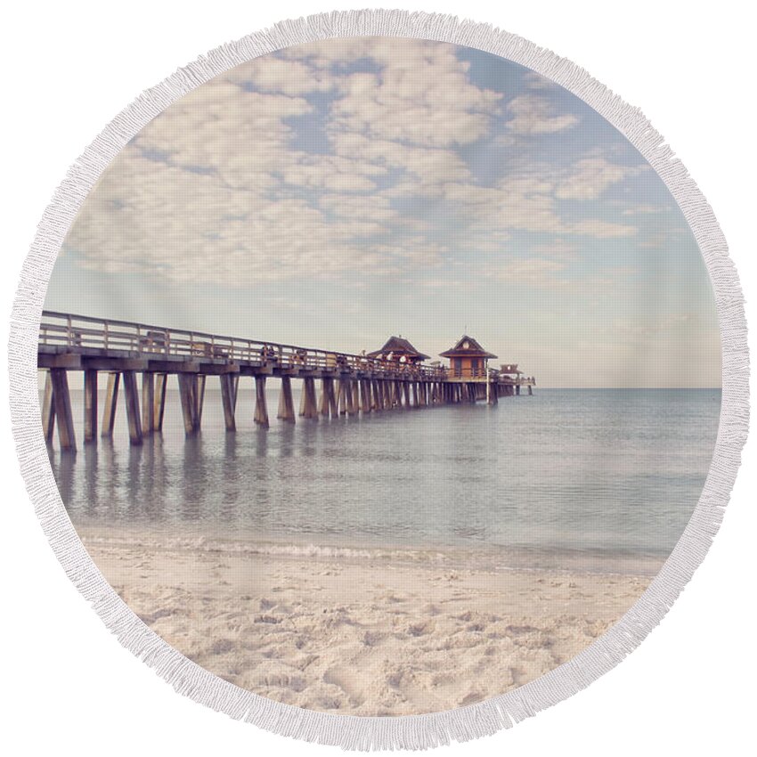 Pier Round Beach Towel featuring the photograph An Early Morning - Naples Pier by Kim Hojnacki