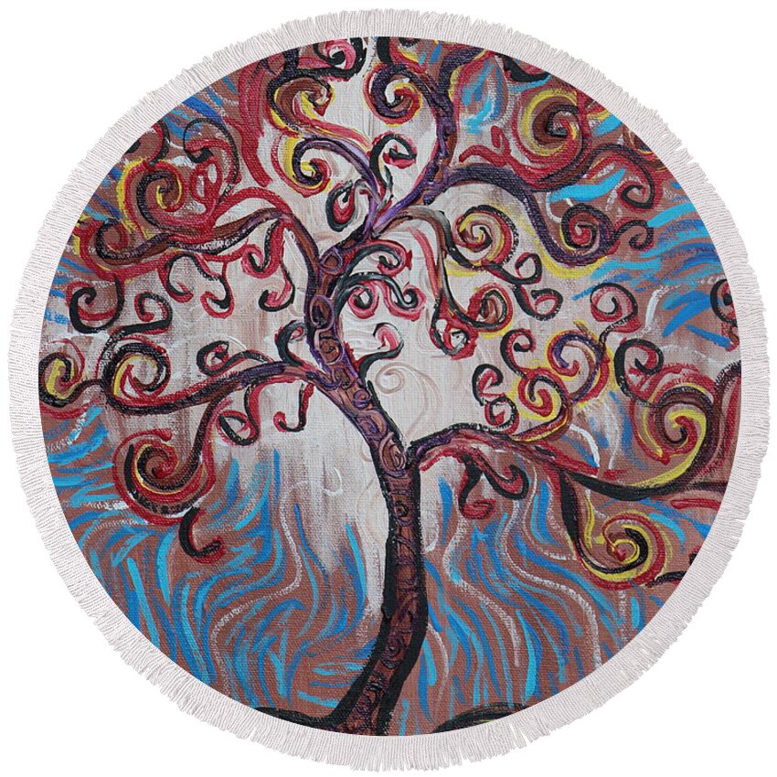 Squiggle Round Beach Towel featuring the painting An Enlightened Tree by Stefan Duncan