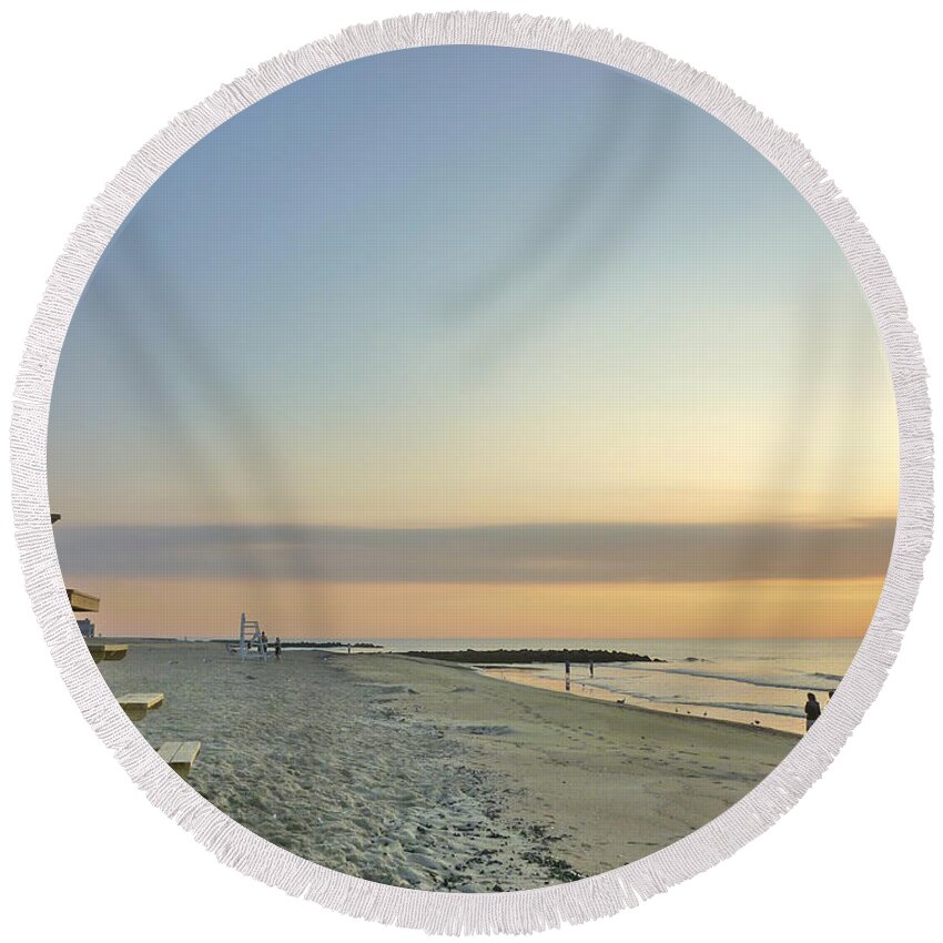 Sunrise Round Beach Towel featuring the photograph An ordinary summer day begins by Ellen Paull