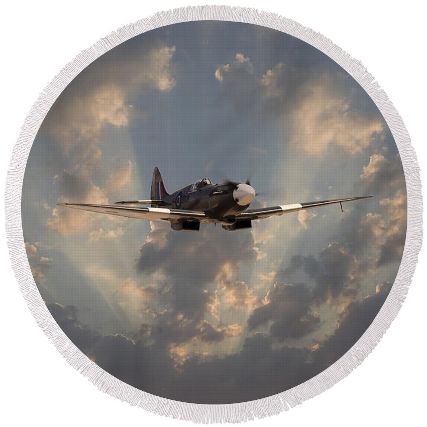 Aircraft Round Beach Towel featuring the digital art And Comes Safe Home by Pat Speirs