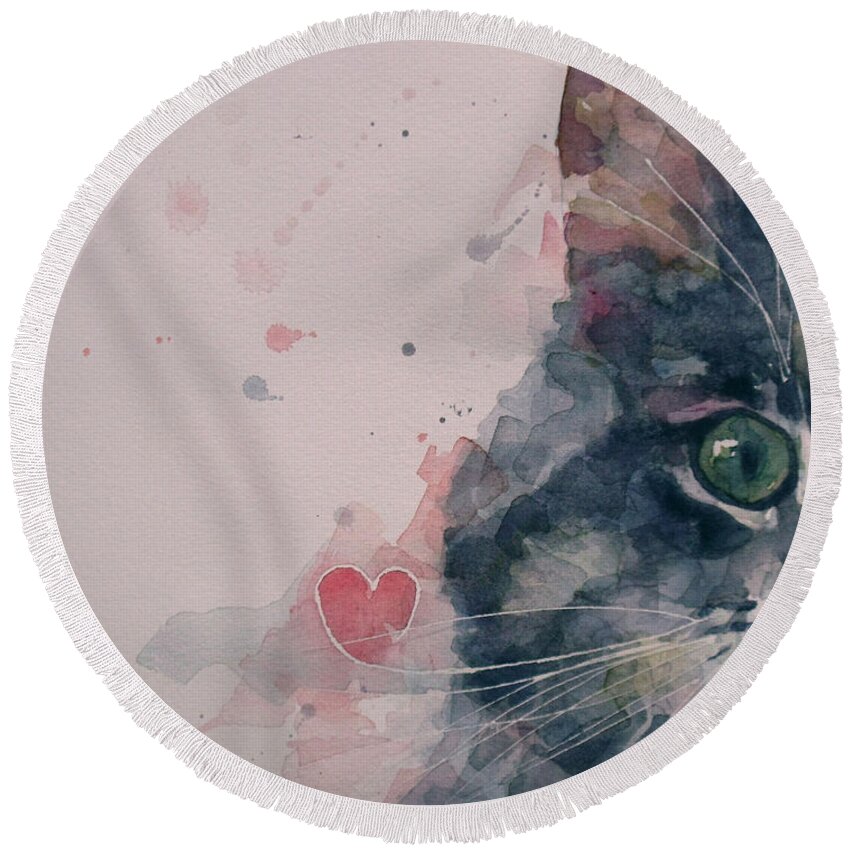 Cats Round Beach Towel featuring the painting And I Love Her by Paul Lovering