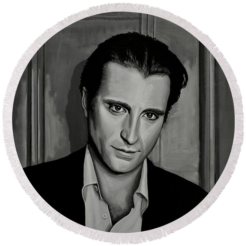 Andy Garcia Round Beach Towel featuring the painting Andy Garcia by Paul Meijering