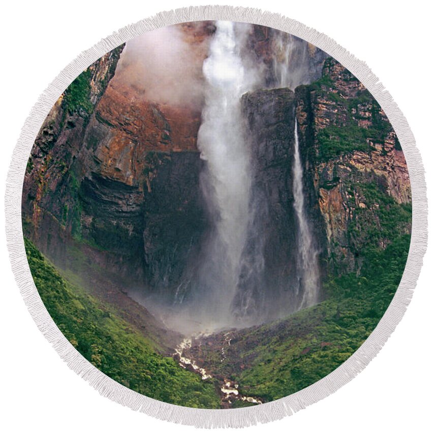Angel Falls Round Beach Towel featuring the photograph Angel Falls in Venezuela by Dave Welling