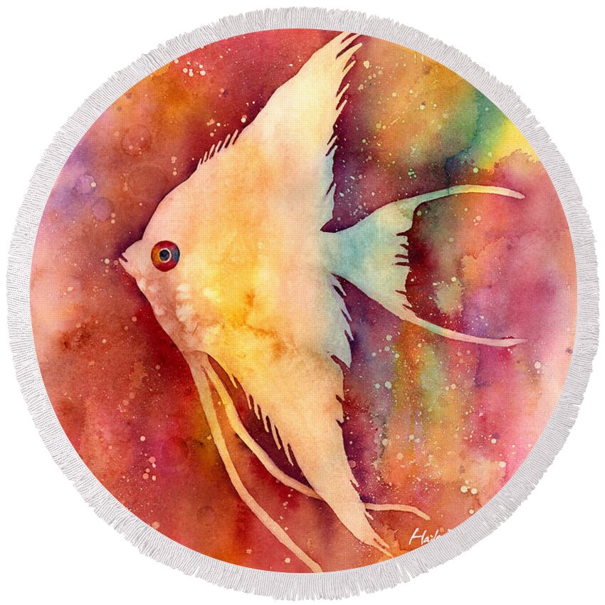 Fish Round Beach Towel featuring the painting Angelfish II by Hailey E Herrera