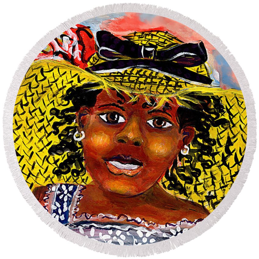 Beautiful Angel Round Beach Towel featuring the painting Angelina by Everett Spruill