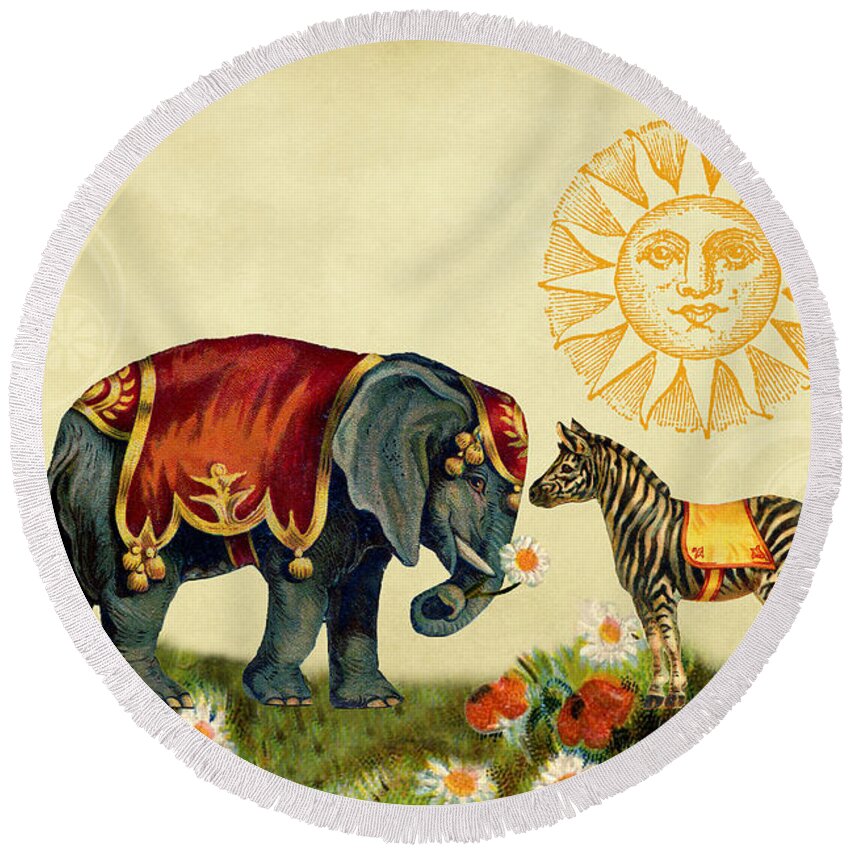 Elephants Round Beach Towel featuring the digital art Animal Love by Peggy Collins