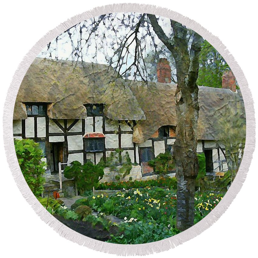 Shakespeare Round Beach Towel featuring the photograph Ann Hathaway Cottage by Mindy Newman