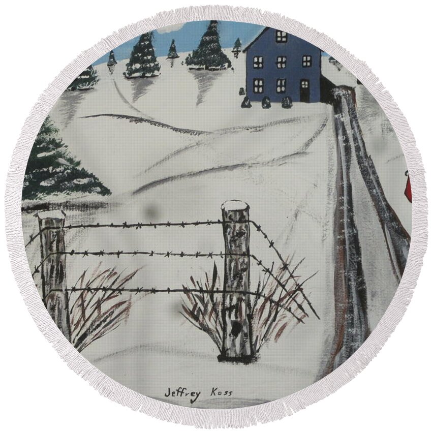 Landscape Round Beach Towel featuring the painting Anna Koss Farm by Jeffrey Koss