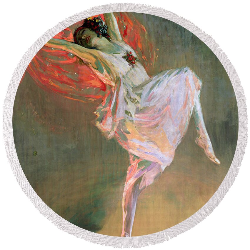 Bacchante Round Beach Towel featuring the painting Anna Pavlova, 1910 by John Lavery