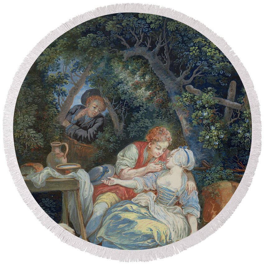 Couple Round Beach Towel featuring the painting Annette And Lubin by Pierre Antoine Baudouin