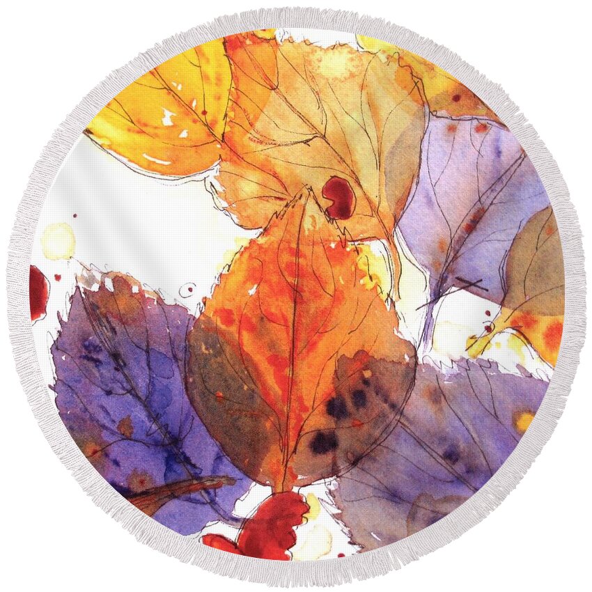 Autumn Leaves Round Beach Towel featuring the painting Anticipating Autumn by Dawn Derman