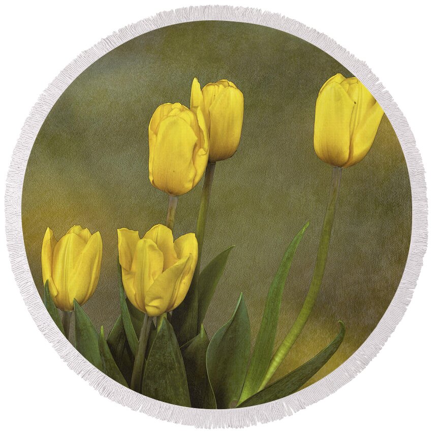Tulips Round Beach Towel featuring the photograph Antique Tulip Bouquet by Shirley Mangini