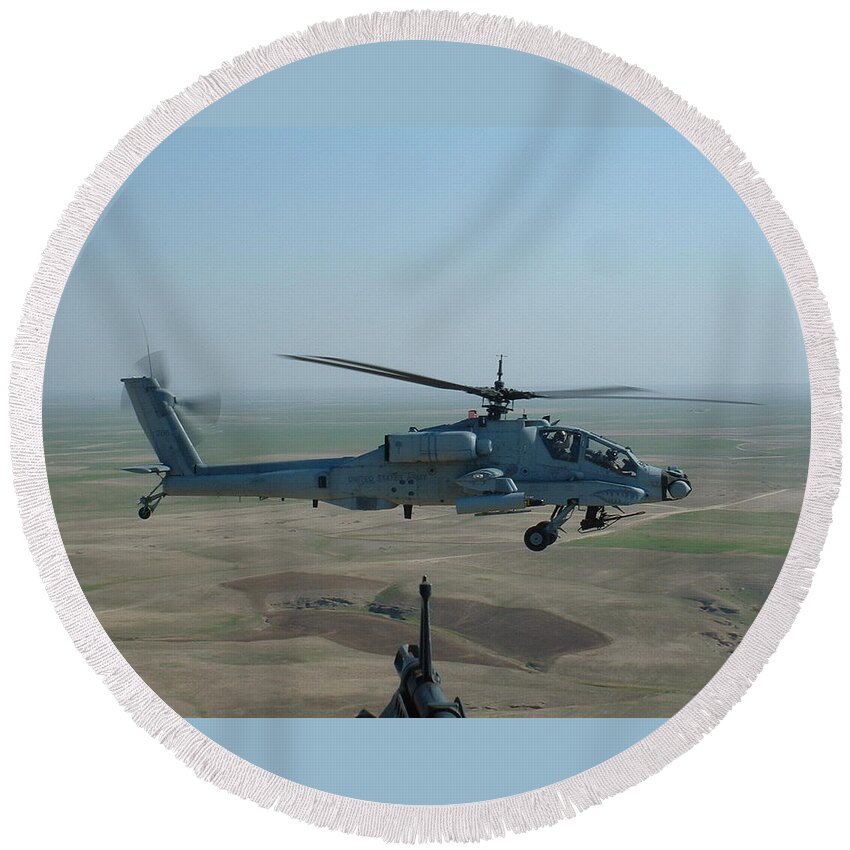 Aviation Round Beach Towel featuring the photograph Apache Gray by Duwayne Williams