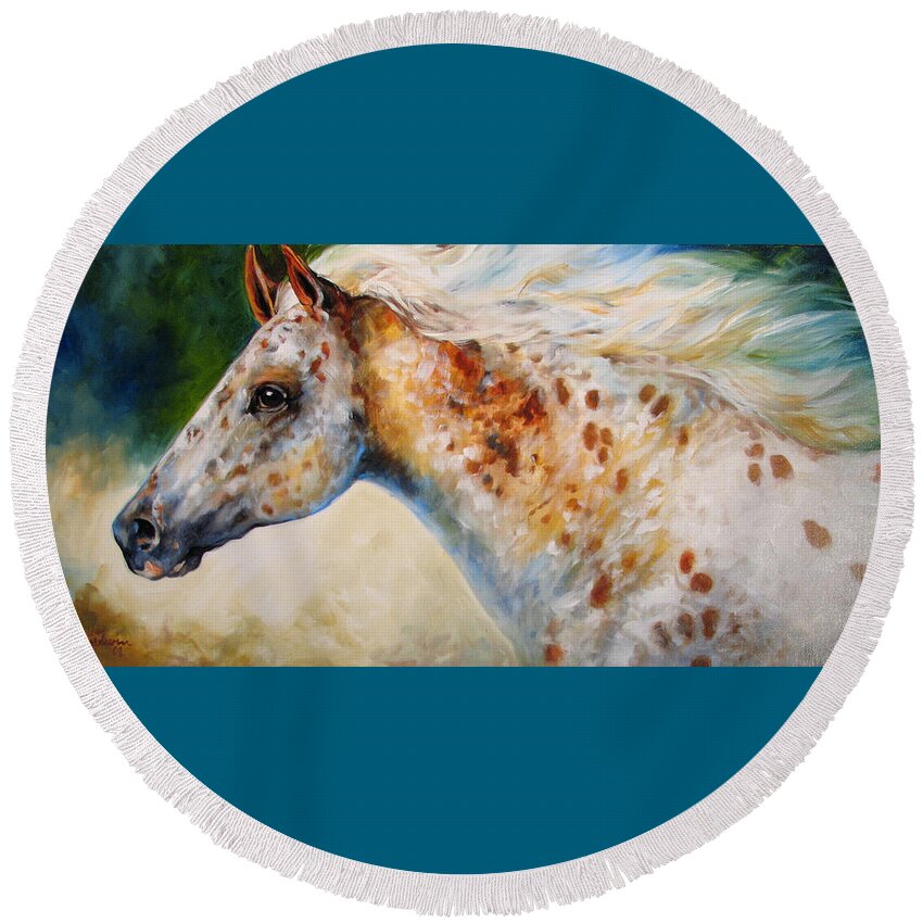 Appaloosa Round Beach Towel featuring the painting Appaloosa Spirit 3618 by Marcia Baldwin