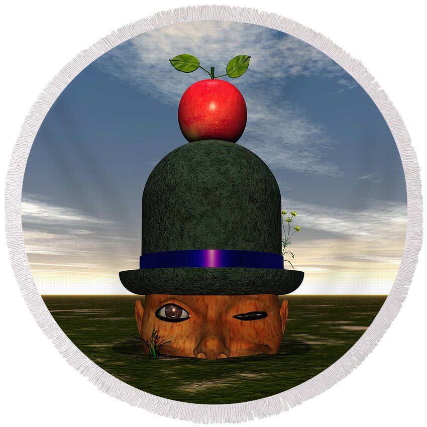 Surrealism Round Beach Towel featuring the digital art Apple On A Derby by Walter Neal