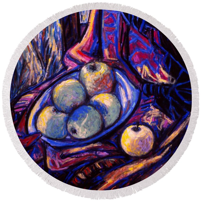 Apples Round Beach Towel featuring the painting Apples by an Open Window by Kendall Kessler
