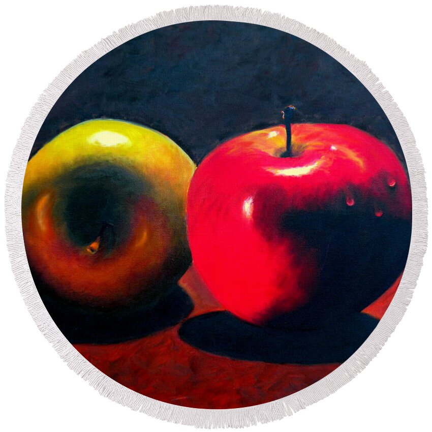 Apples Round Beach Towel featuring the painting Apples by Uma Krishnamoorthy