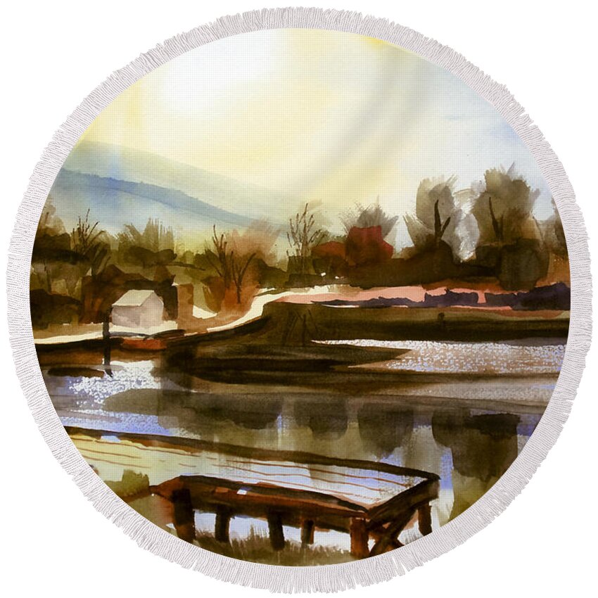 Approaching Dusk Iib Round Beach Towel featuring the painting Approaching Dusk IIb by Kip DeVore