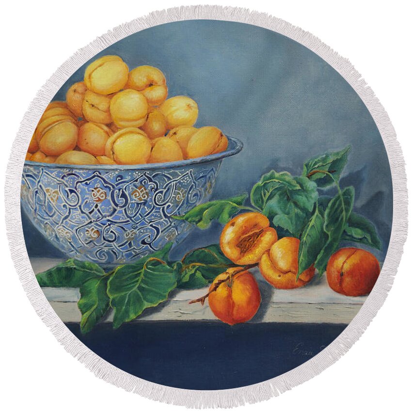 Fruit Round Beach Towel featuring the painting Apricots and Peaches by Portraits By NC