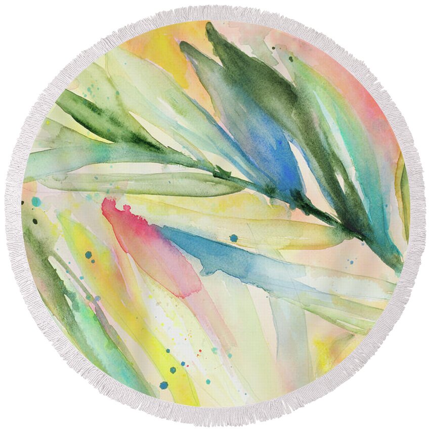 Aquatic Round Beach Towel featuring the painting Aquatic Fronds by Lanie Loreth