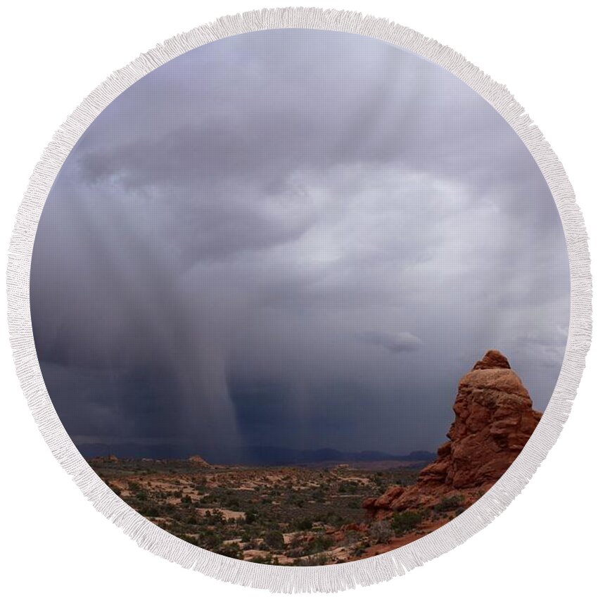Arches National Monument Round Beach Towel featuring the photograph Arches National Monument Moab by Suzanne Lorenz