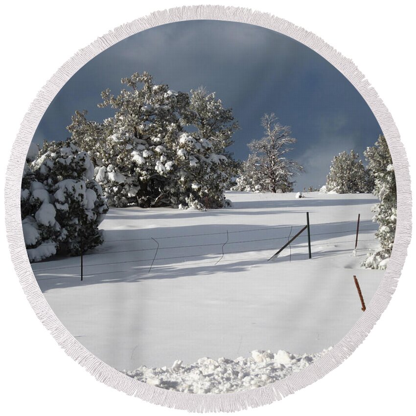  Round Beach Towel featuring the photograph Arizona Snow 3 by Gregory Daley MPSA