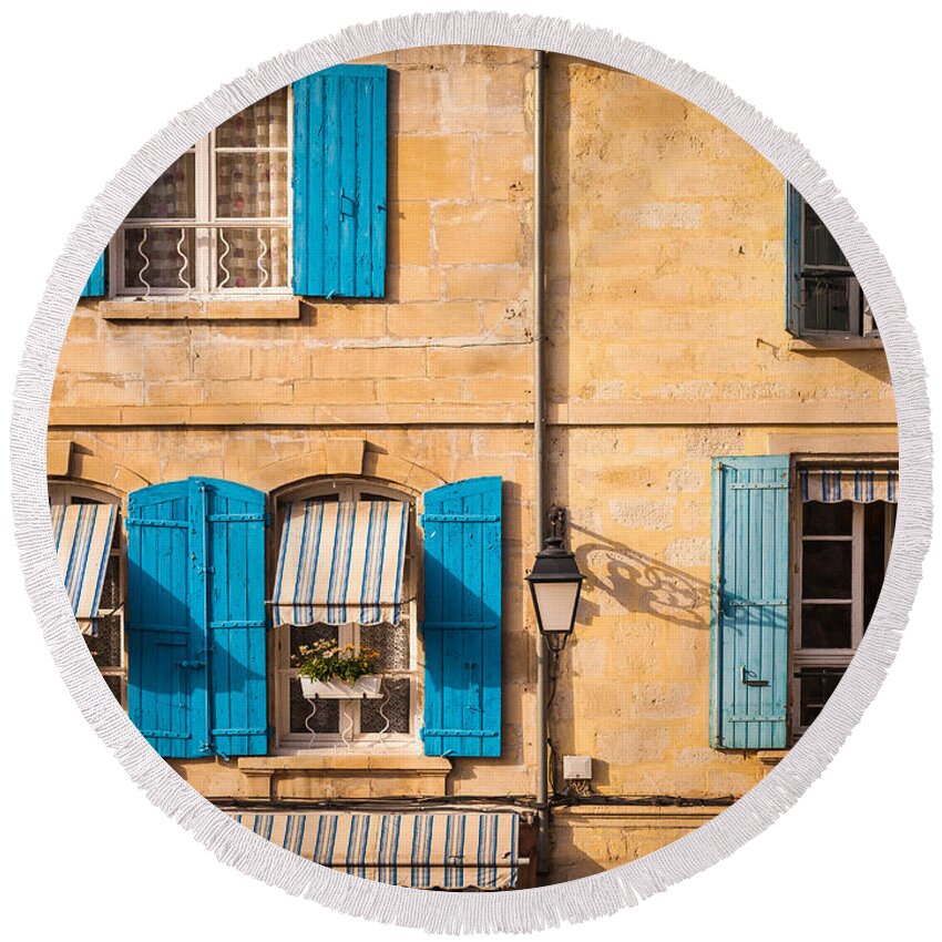 Arles Round Beach Towel featuring the photograph Arles Windows by Inge Johnsson