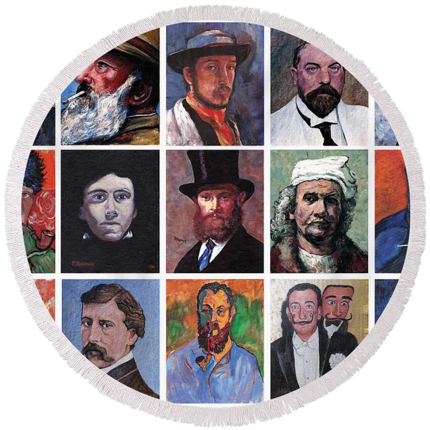 Famous Artist Self Portraits Round Beach Towel featuring the painting Artist Portraits Mosaic by Tom Roderick