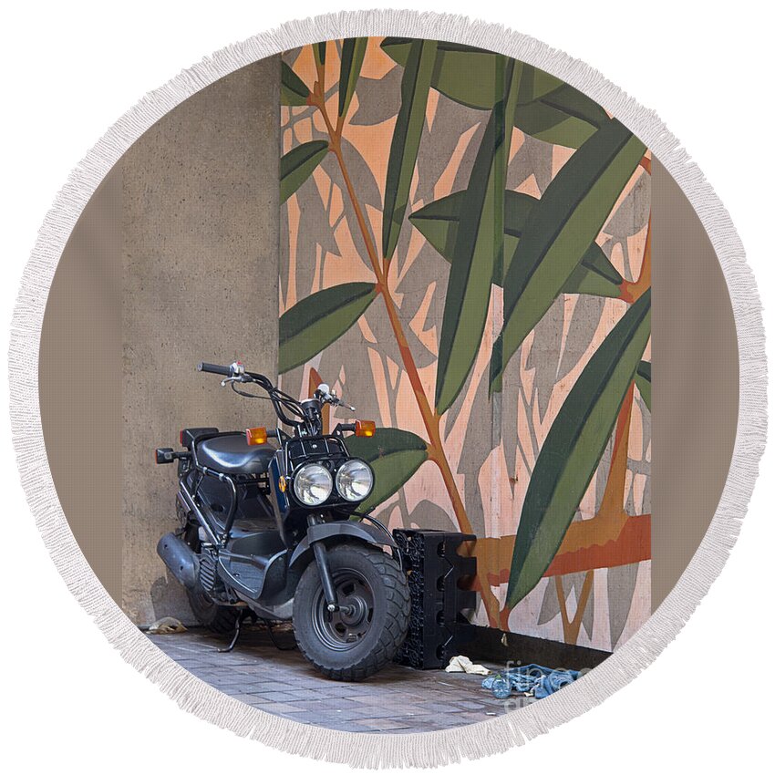 Motorcycle Round Beach Towel featuring the photograph Artsy Parking Space by Ann Horn