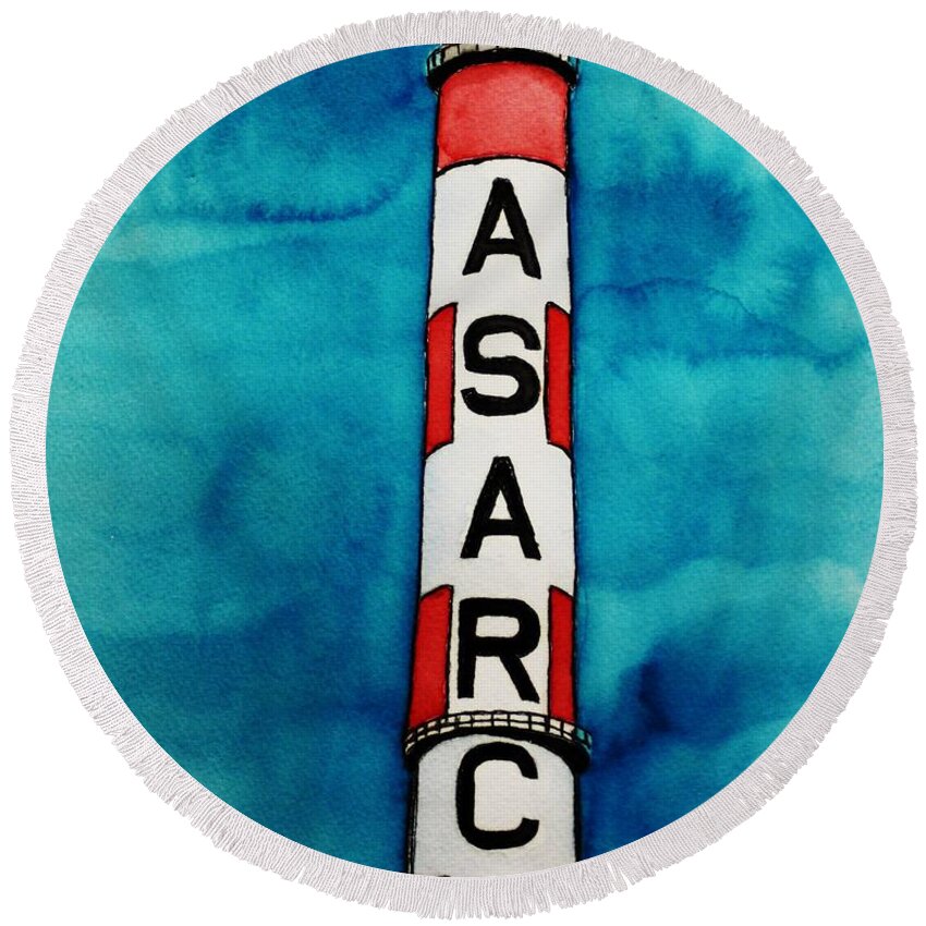 Asarco Round Beach Towel featuring the painting ASARCO in Watercolor by Melinda Etzold
