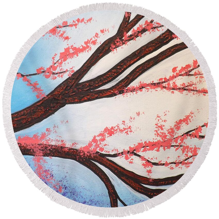 Asian Bloom Triptych Round Beach Towel featuring the painting Asian Bloom Triptych 2 by Darren Robinson