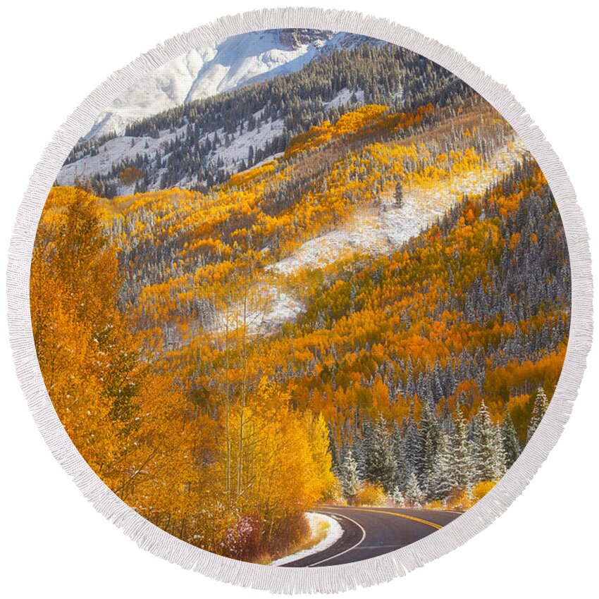Colorado Round Beach Towel featuring the photograph Aspen Highway by Darren White