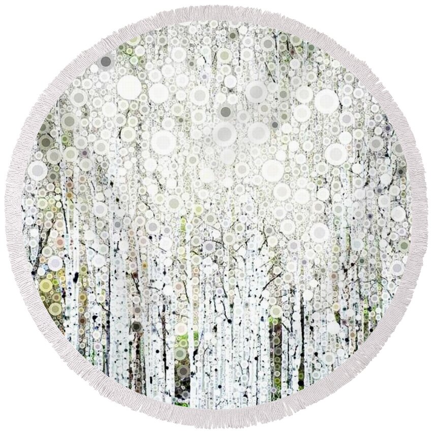 Aspen Round Beach Towel featuring the digital art Aspens in the Spring by Linda Bailey