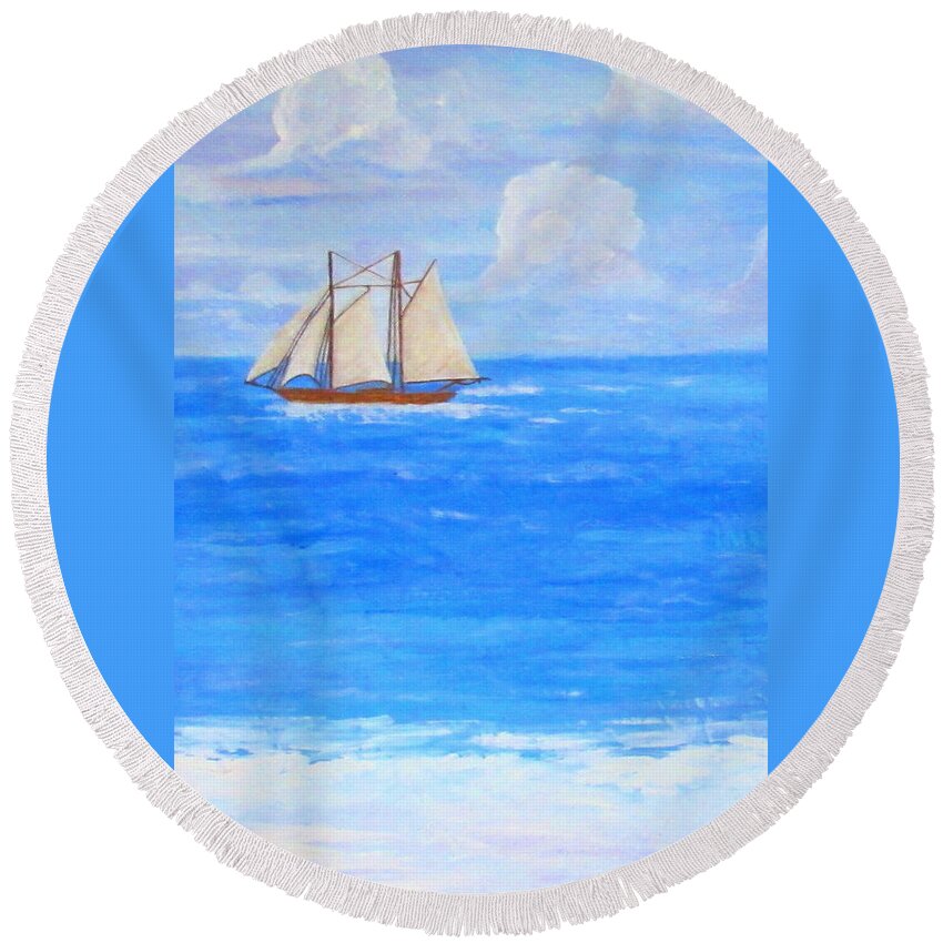 Art Round Beach Towel featuring the painting At Sea by Ashley Goforth