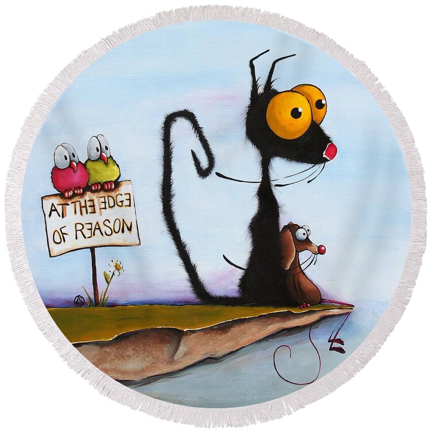 Cat Round Beach Towel featuring the painting At the Edge of Reason by Lucia Stewart