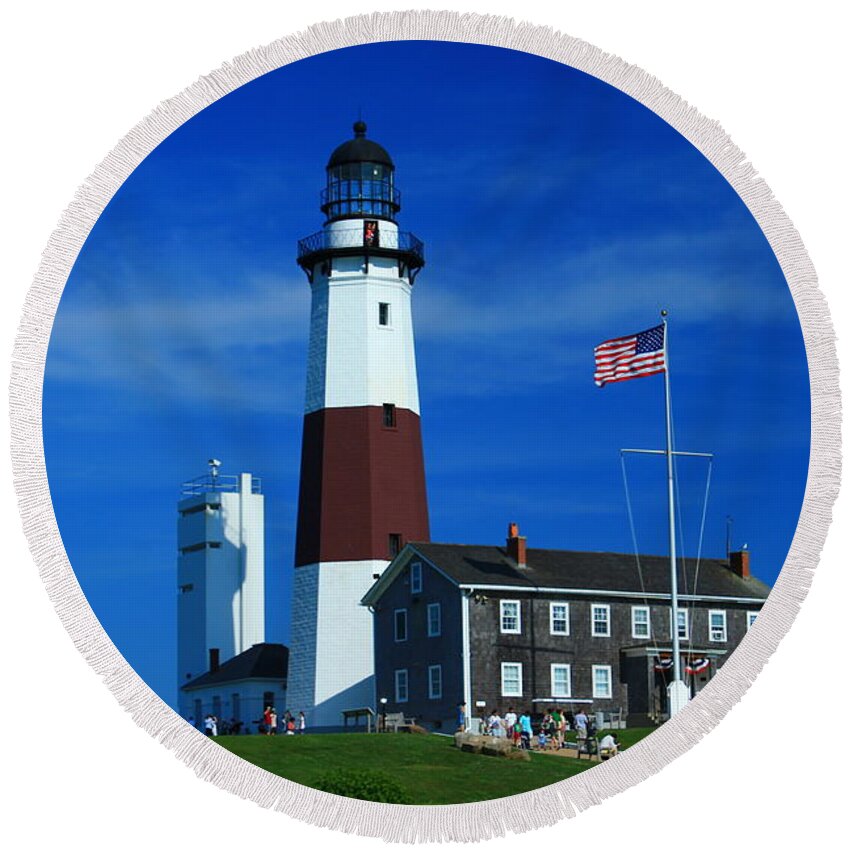 Montauk Round Beach Towel featuring the photograph At The End by Catie Canetti
