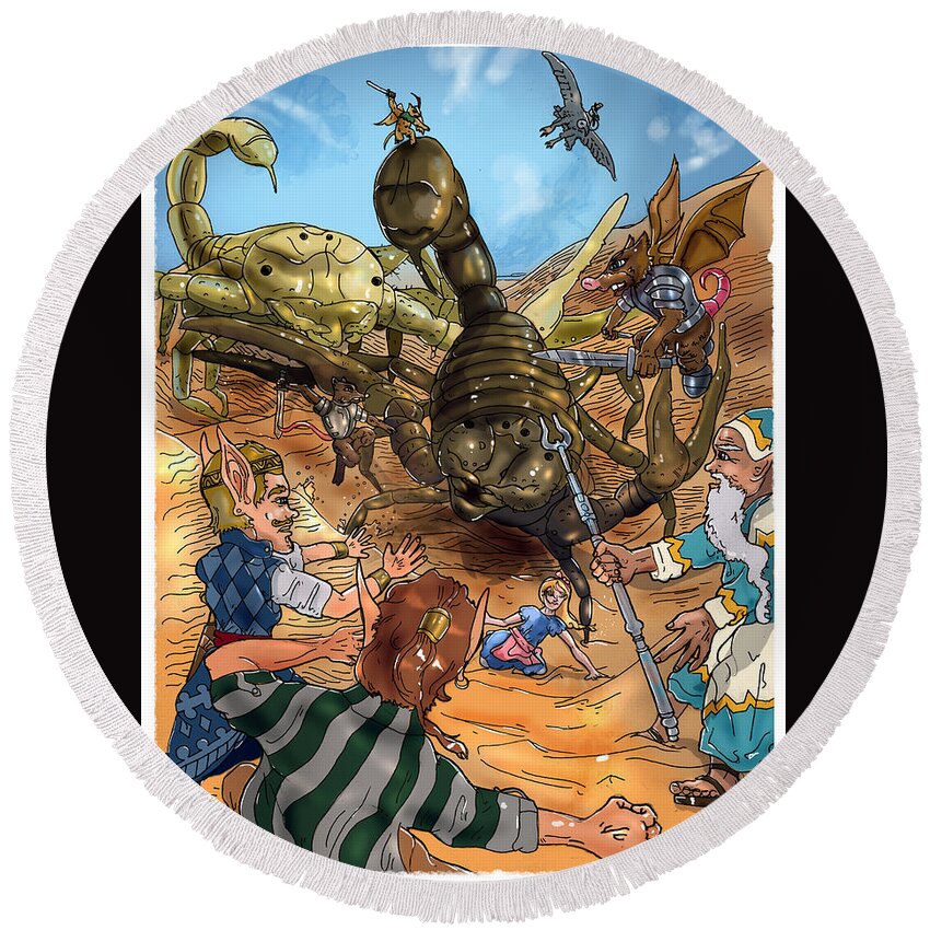 Wurtherington Round Beach Towel featuring the painting Attacked by Scorpions by Reynold Jay