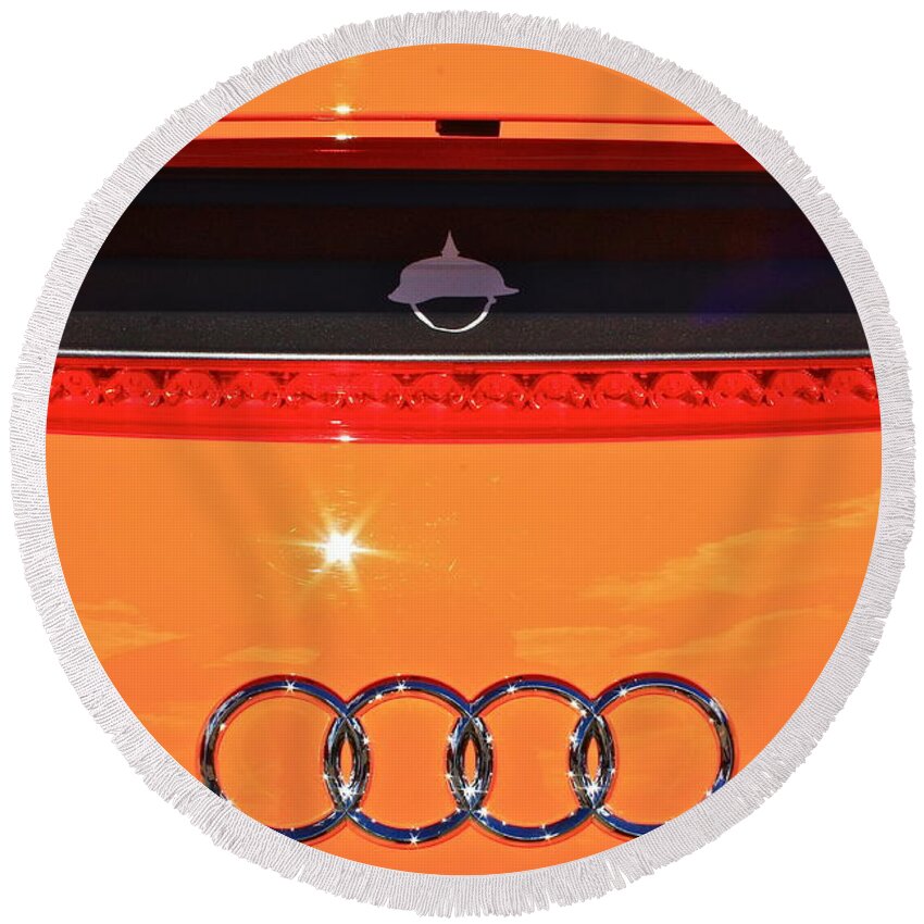 Audi Round Beach Towel featuring the photograph Audi Orange by Linda Bianic