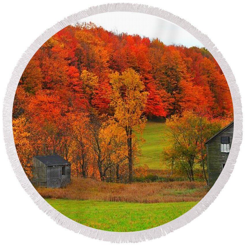 Old Round Beach Towel featuring the photograph Autumn Abandoned by Terri Gostola