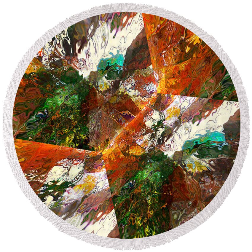 Hotel Art Round Beach Towel featuring the digital art Autumn Abstract by Margie Chapman
