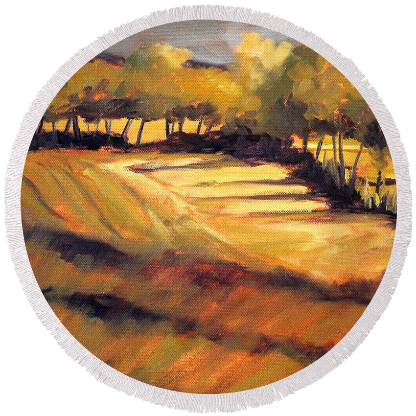 Autumn Round Beach Towel featuring the painting Autumn Abstract by Nancy Merkle