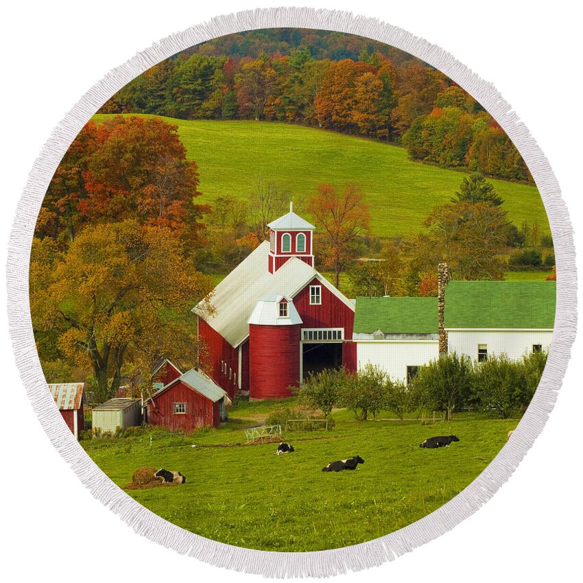 Vermont Round Beach Towel featuring the photograph Autumn at Bogie Mountain Dairy Farm by John Vose