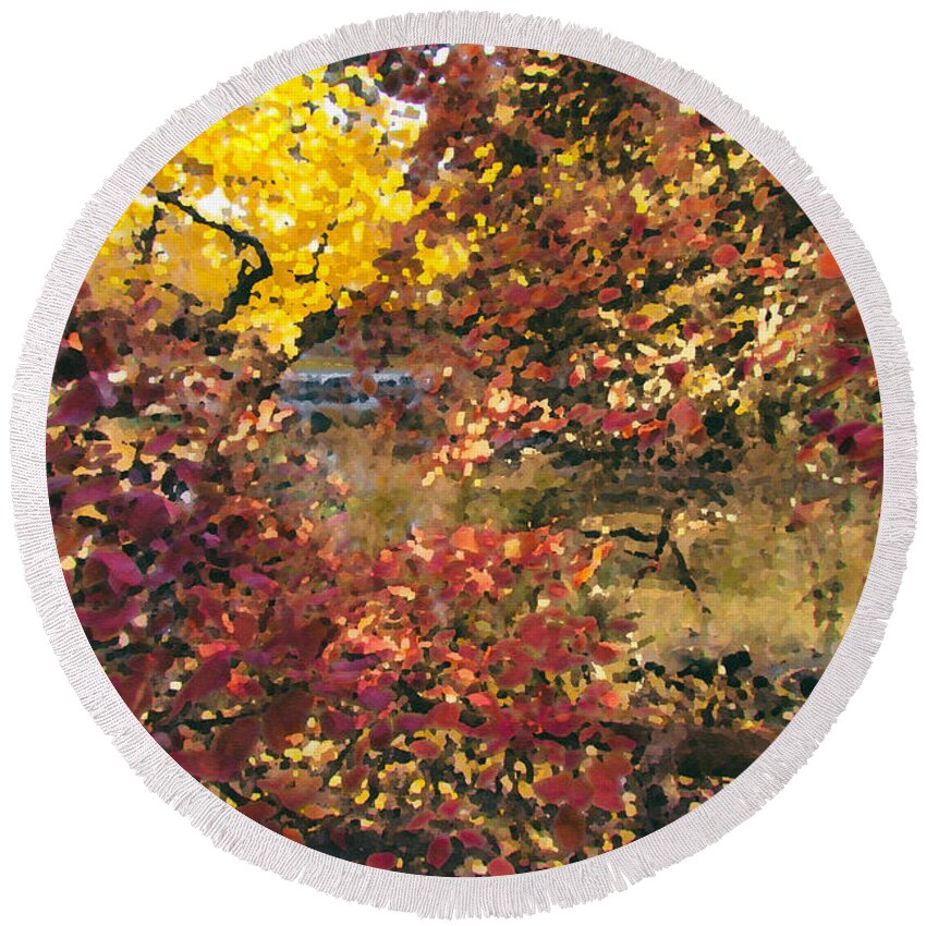 Carrie Cole Round Beach Towel featuring the photograph Autumn at the Park by Carrie Cole