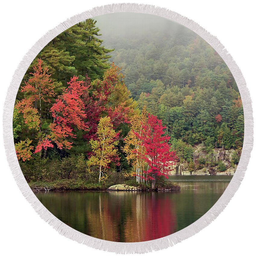 New York Round Beach Towel featuring the photograph Autumn Breath by Evelina Kremsdorf